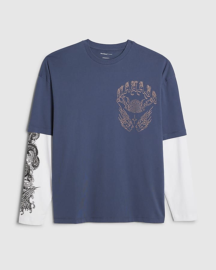 blu giapponese a doppio strato t-shirt