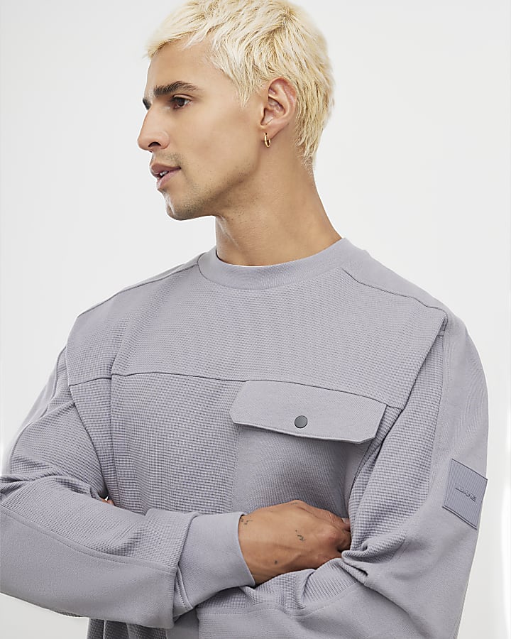 grigio slim fit waffle tasca della felpa