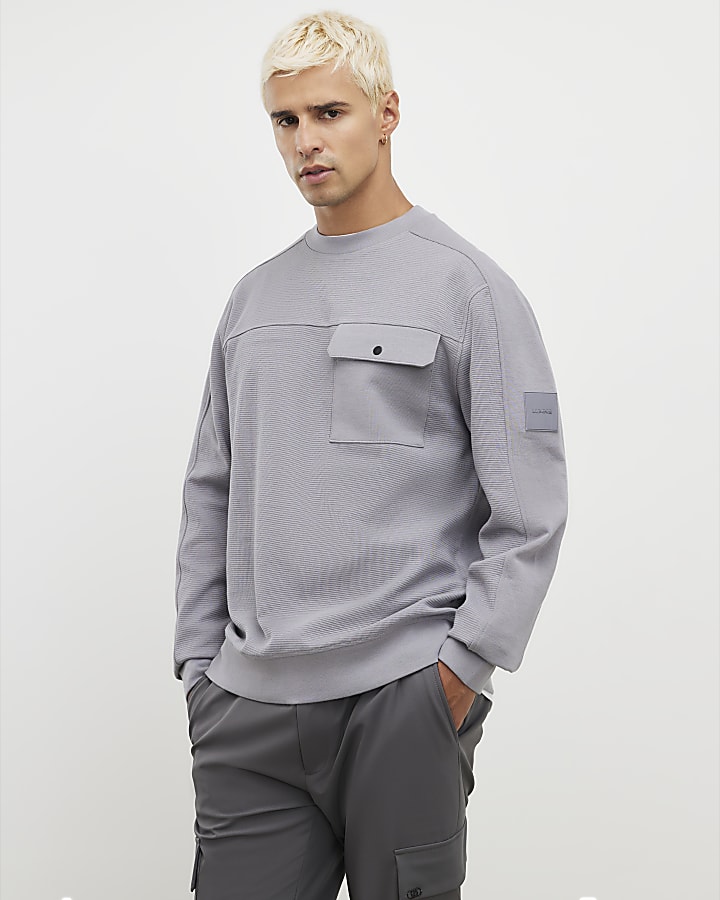 grigio slim fit waffle tasca della felpa