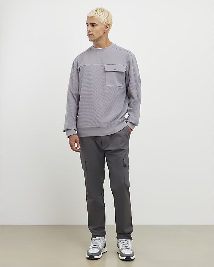 grigio slim fit waffle tasca della felpa
