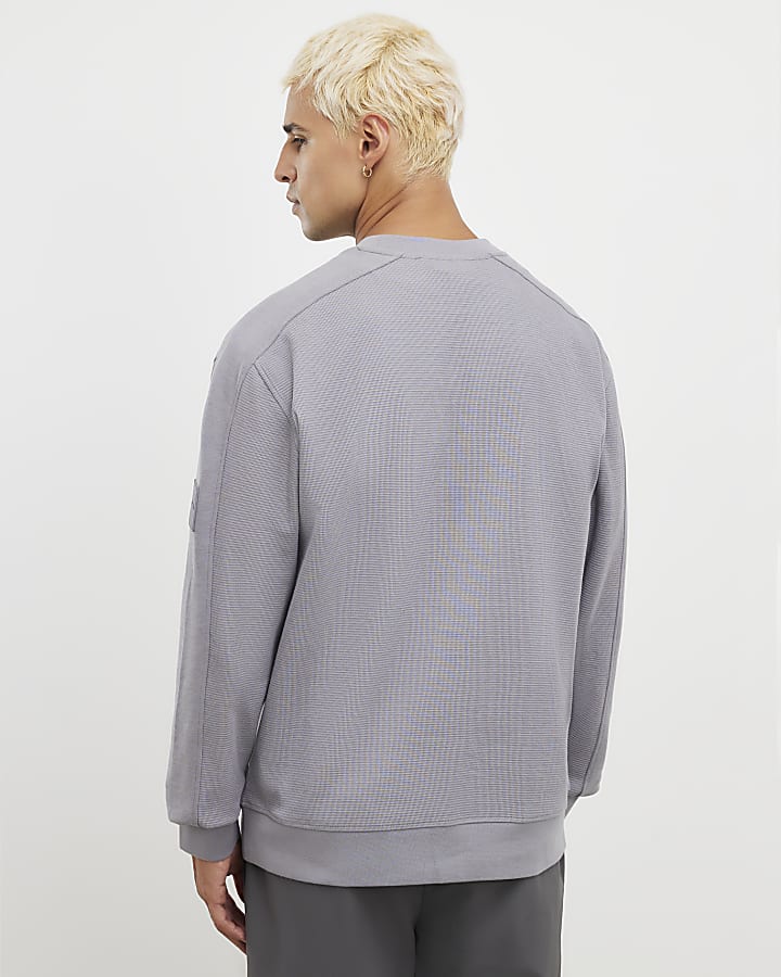 grigio slim fit waffle tasca della felpa