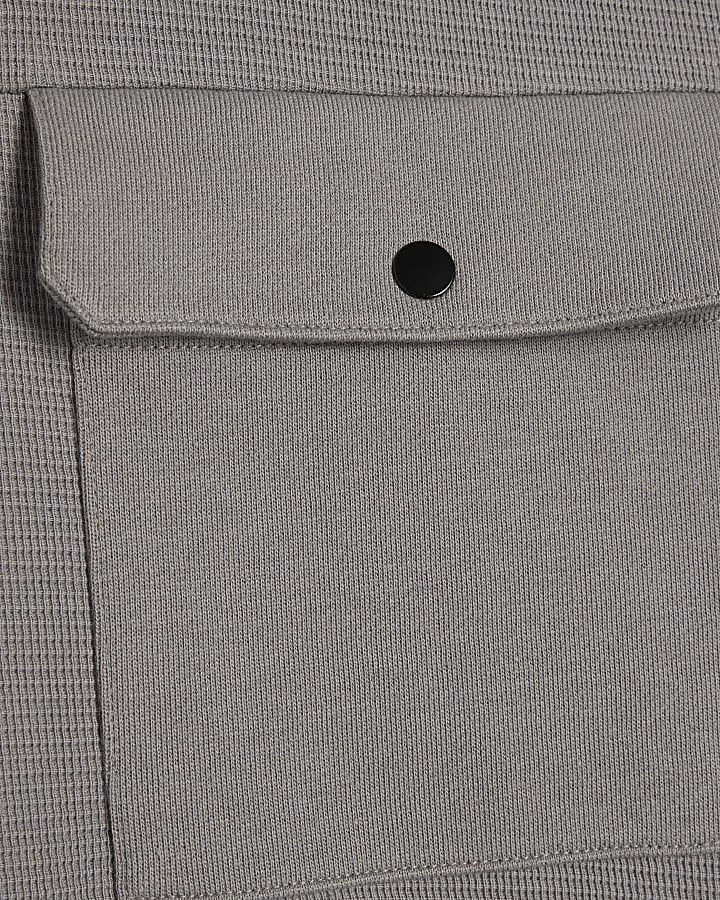grigio slim fit waffle tasca della felpa