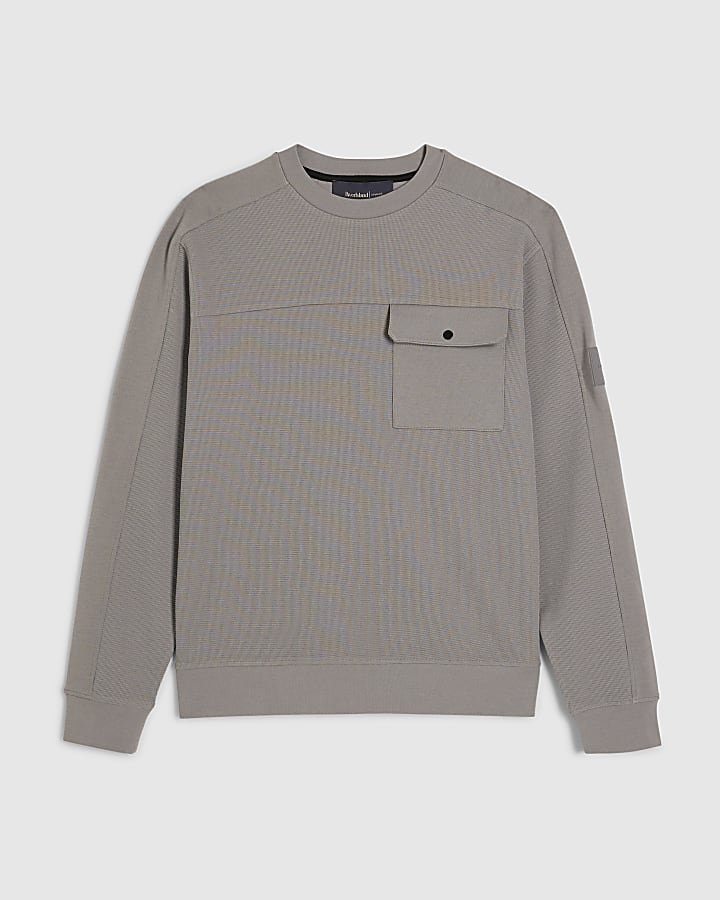 grigio slim fit waffle tasca della felpa
