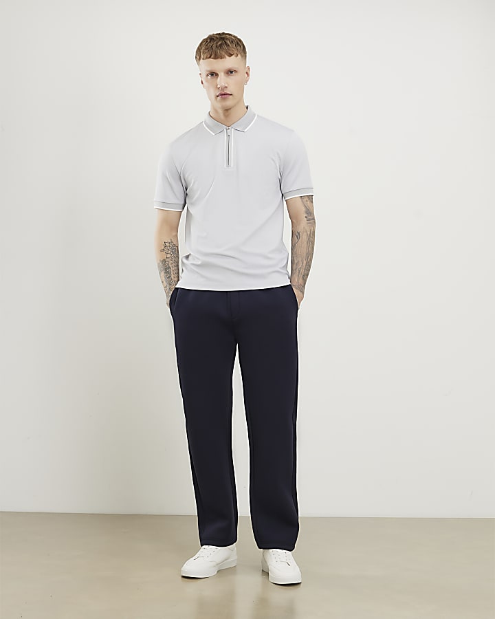 grigio slim fit martellata zip punta polo shirt
