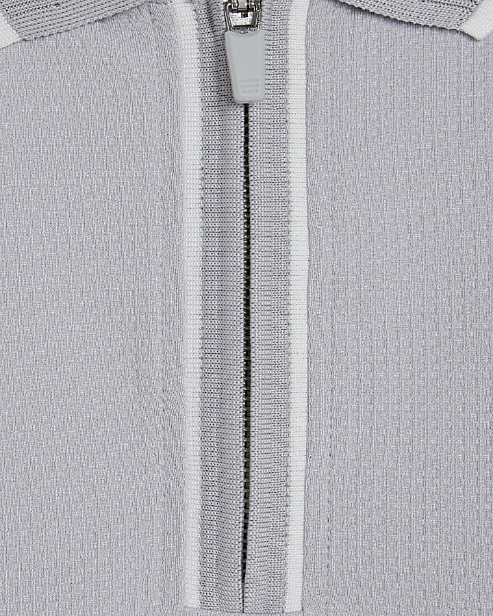 grigio slim fit martellata zip punta polo shirt
