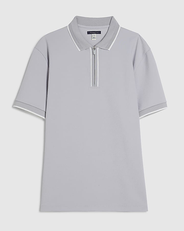 grigio slim fit martellata zip punta polo shirt