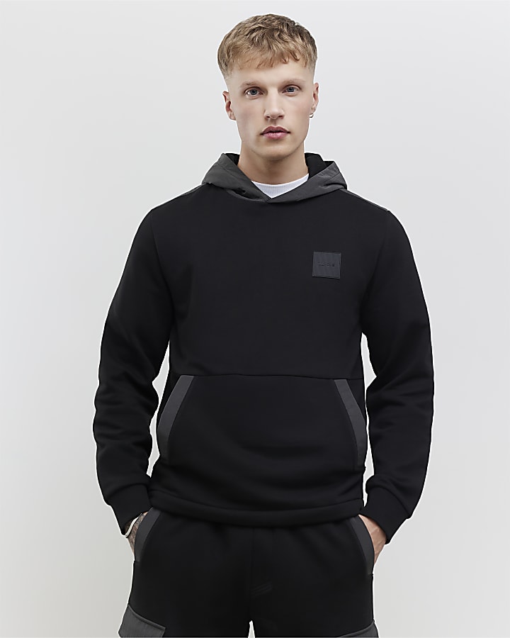 nero vestibilità regolare luminis badge hoodie