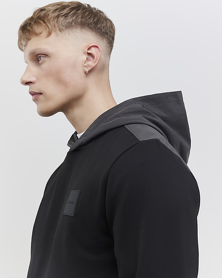 nero vestibilità regolare luminis badge hoodie