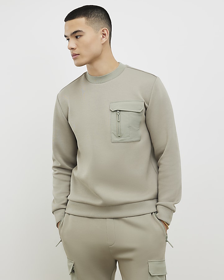 khaki vestibilità slim in nylon tasca della felpa