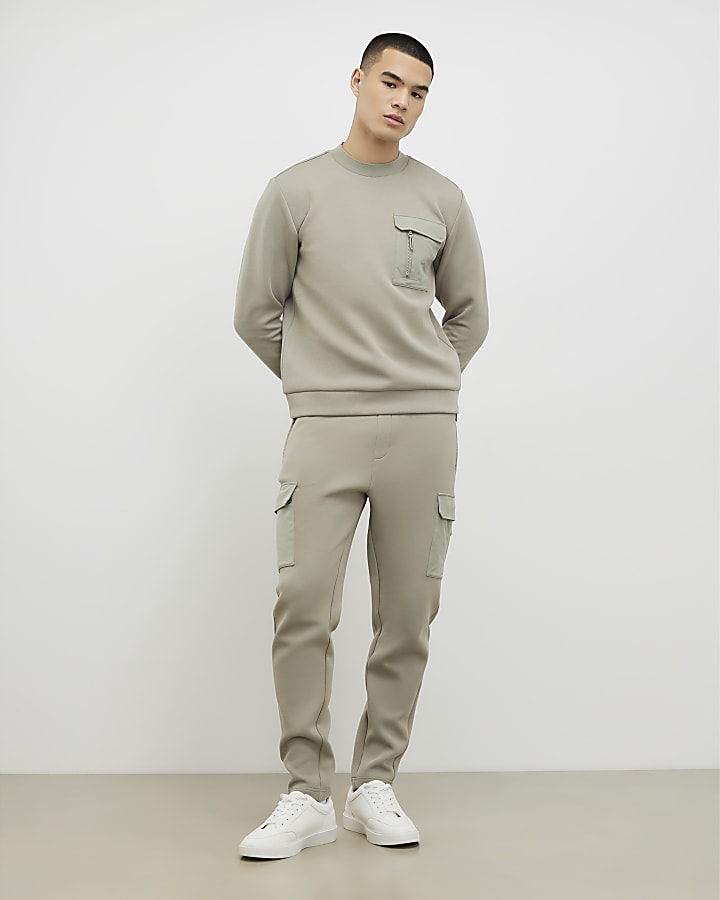 khaki vestibilità slim in nylon tasca della felpa