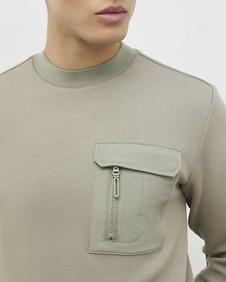 khaki vestibilità slim in nylon tasca della felpa