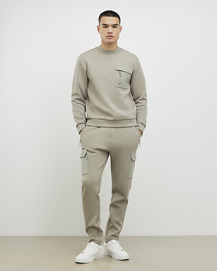 khaki vestibilità slim in nylon tasca jogging