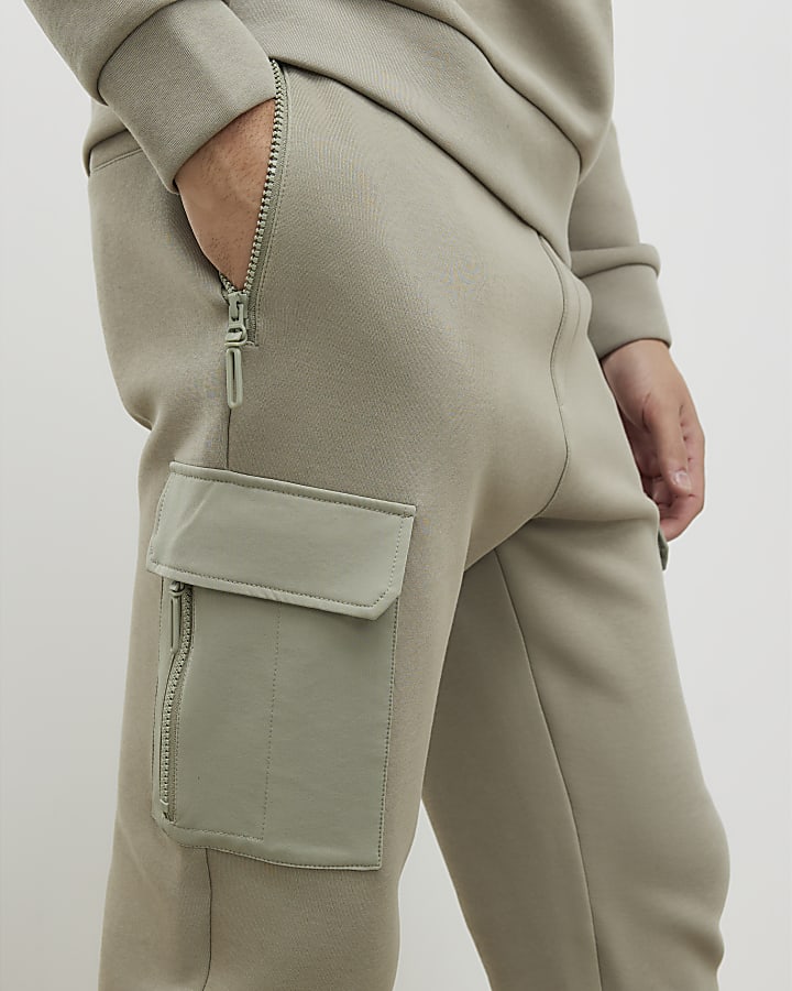 khaki vestibilità slim in nylon tasca jogging