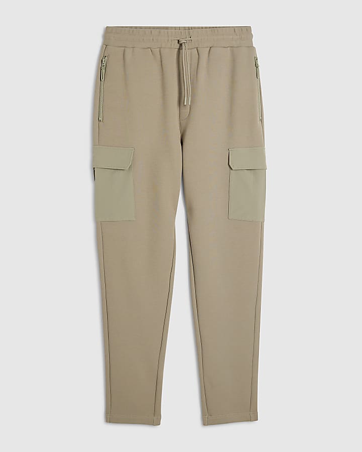 khaki vestibilità slim in nylon tasca jogging