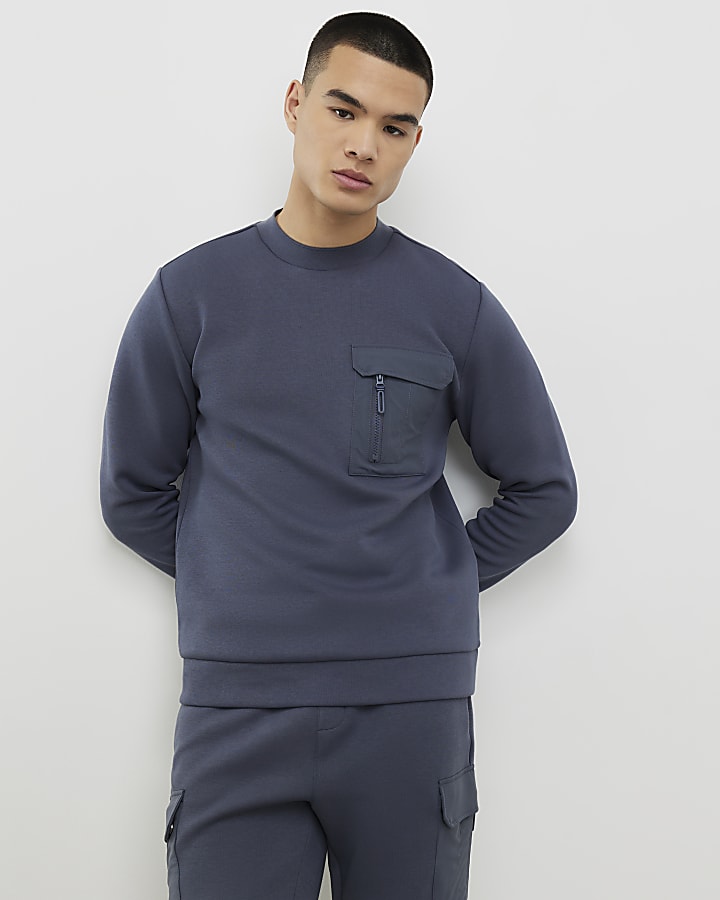 grigio slim fit in nylon tasca della felpa