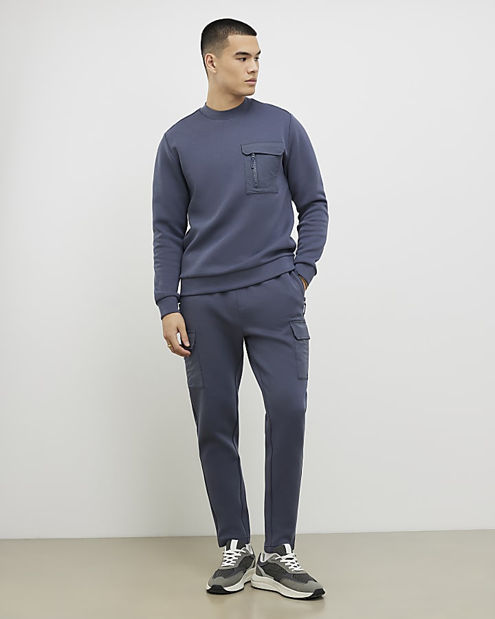 grigio slim fit in nylon tasca della felpa