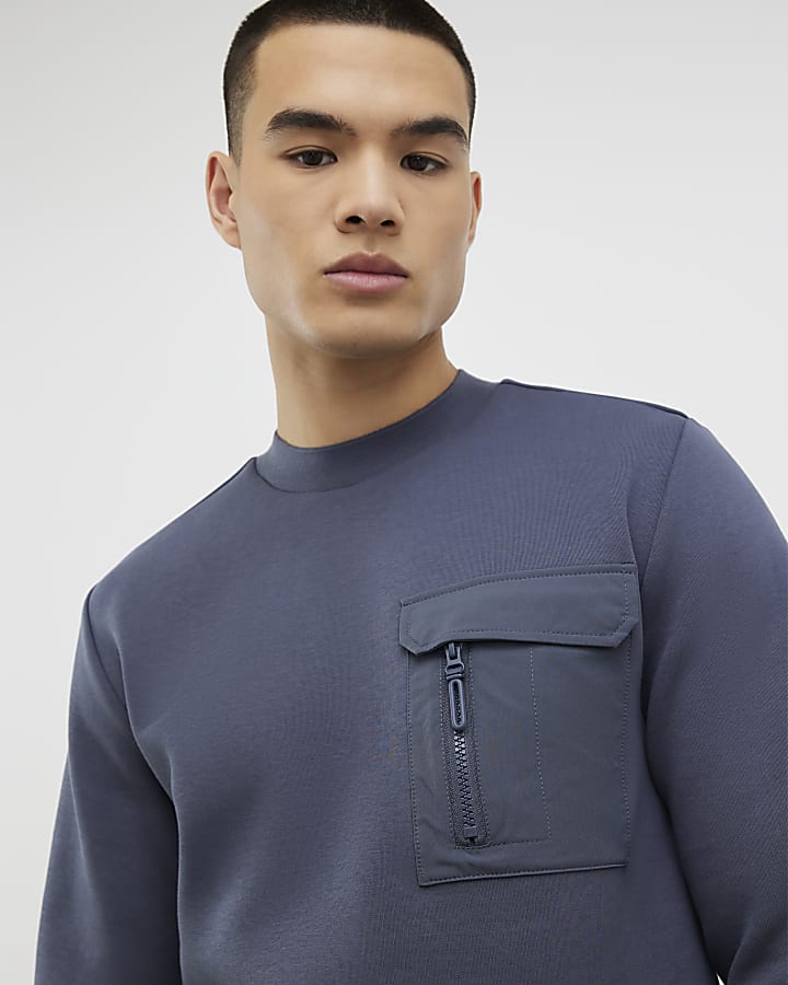 grigio slim fit in nylon tasca della felpa