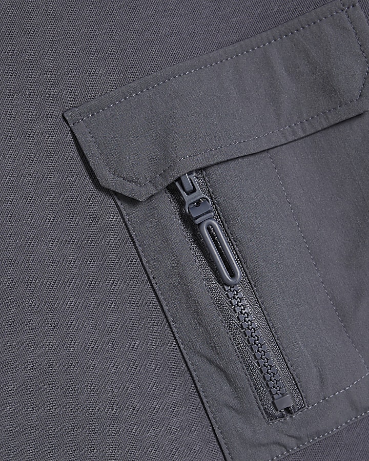 grigio slim fit in nylon tasca della felpa