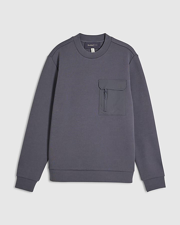 grigio slim fit in nylon tasca della felpa