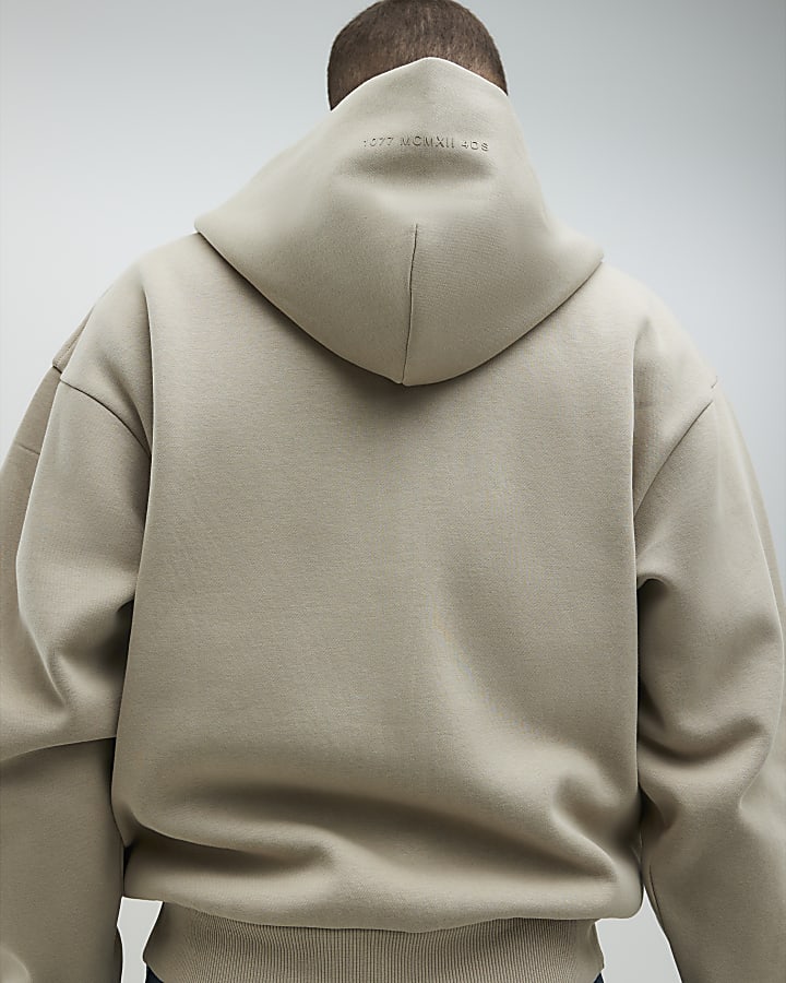 beige oversize fit con zip hoodie