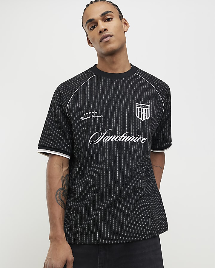nero vestibilità regolare gessato t-shirt da calcio