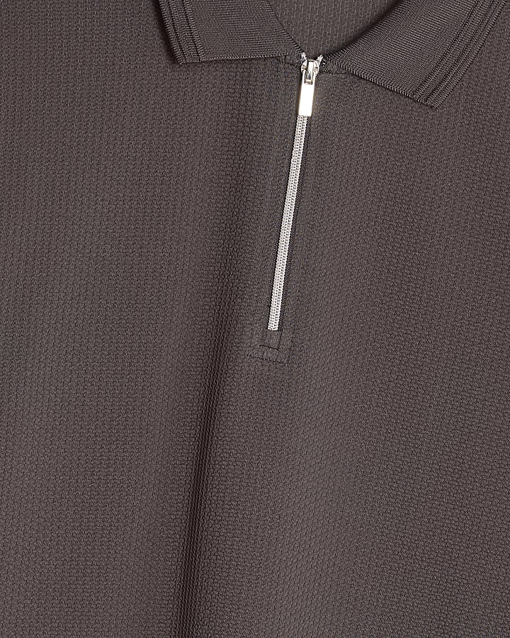 grigio slim fit con texture trimestre zip polo shirt