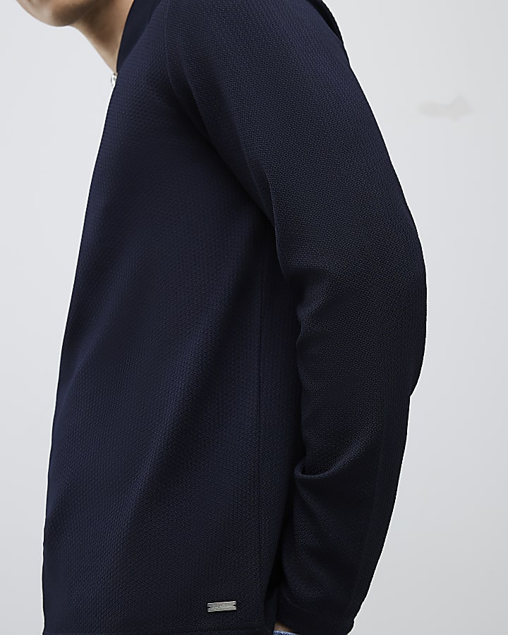 navy slim fit martellata zip collo polo shirt