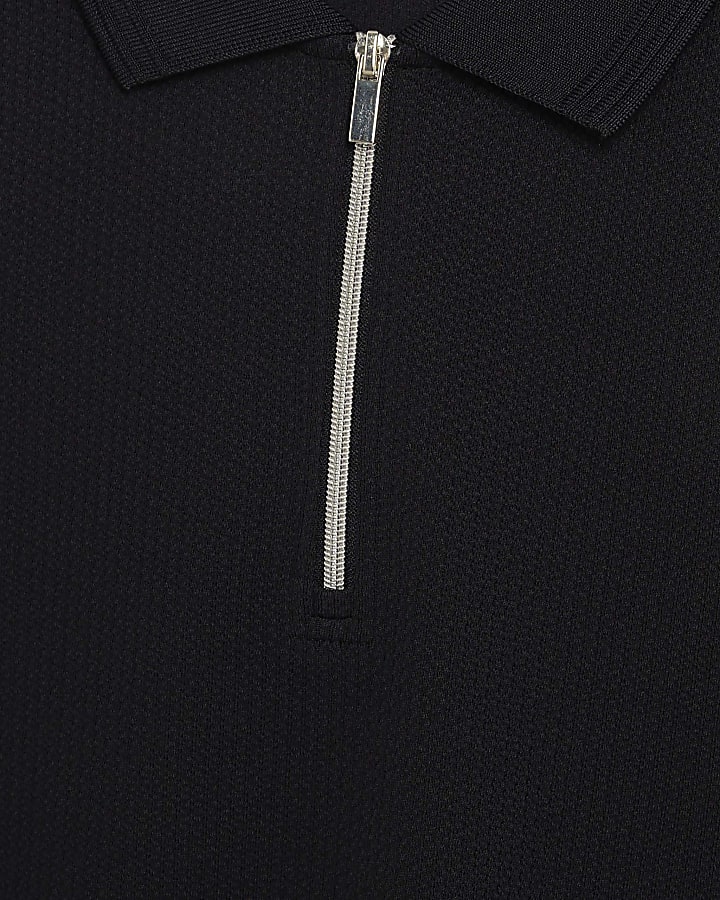 navy slim fit martellata zip collo polo shirt