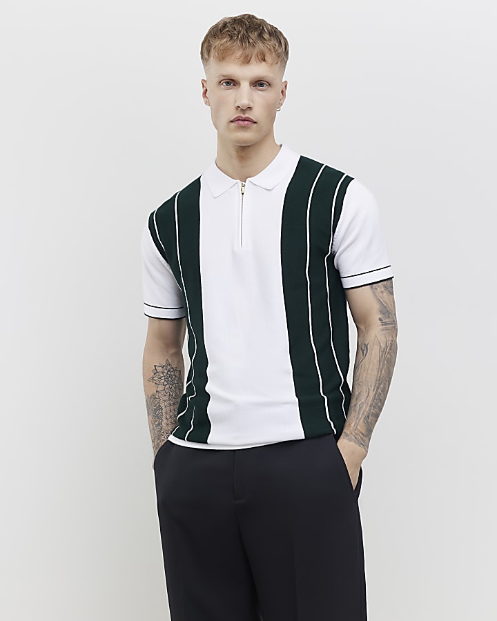 verde slim fit color block stripe polo shirt