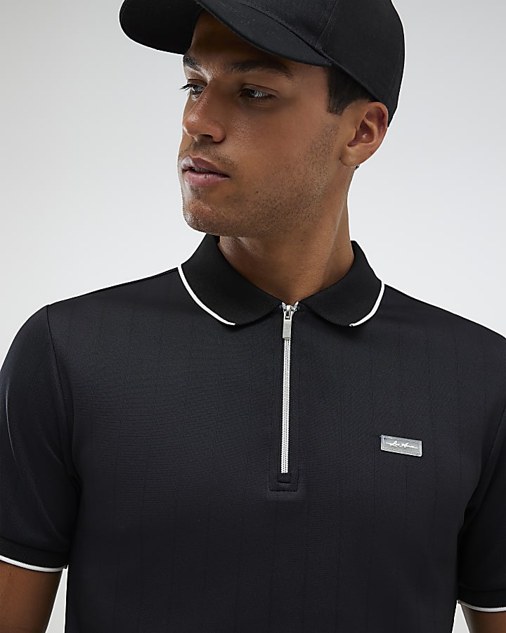 nero muscle fit les amis stripe polo shirt