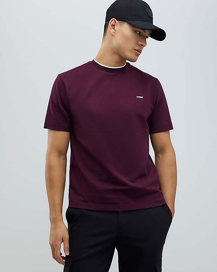rosso slim fit con texture t-shirt