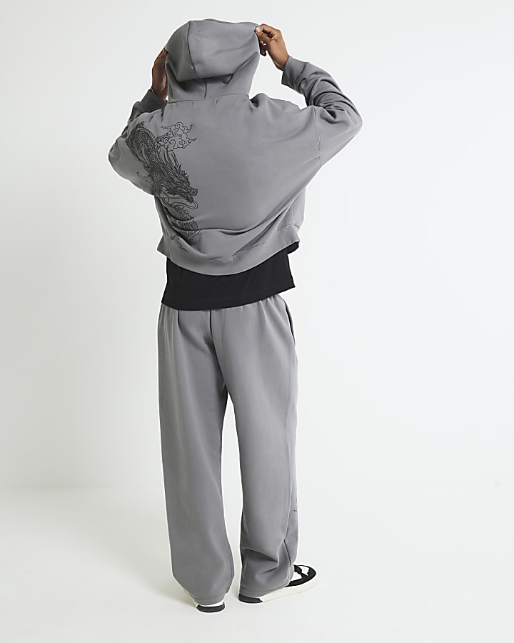 grigio gamba larga drago di stampa jogging