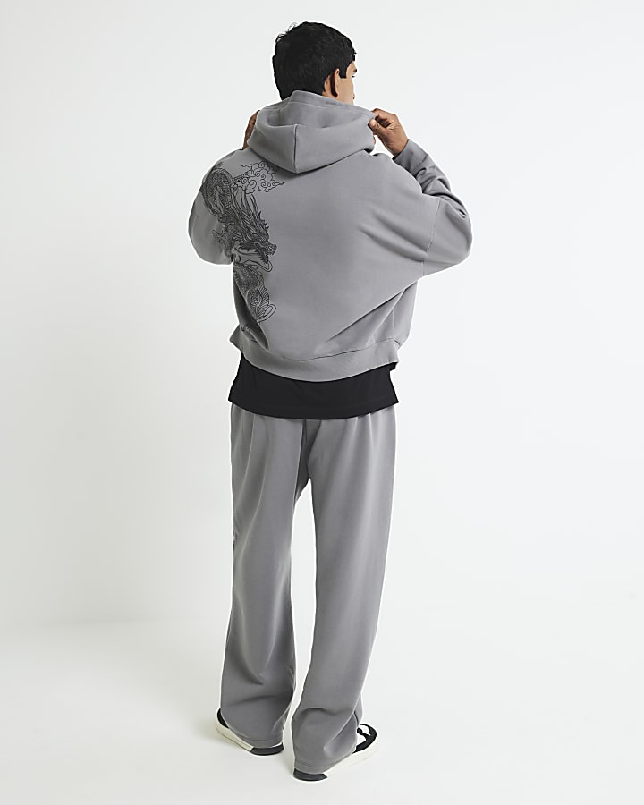 grigio oversize fit con zip felpa drago
