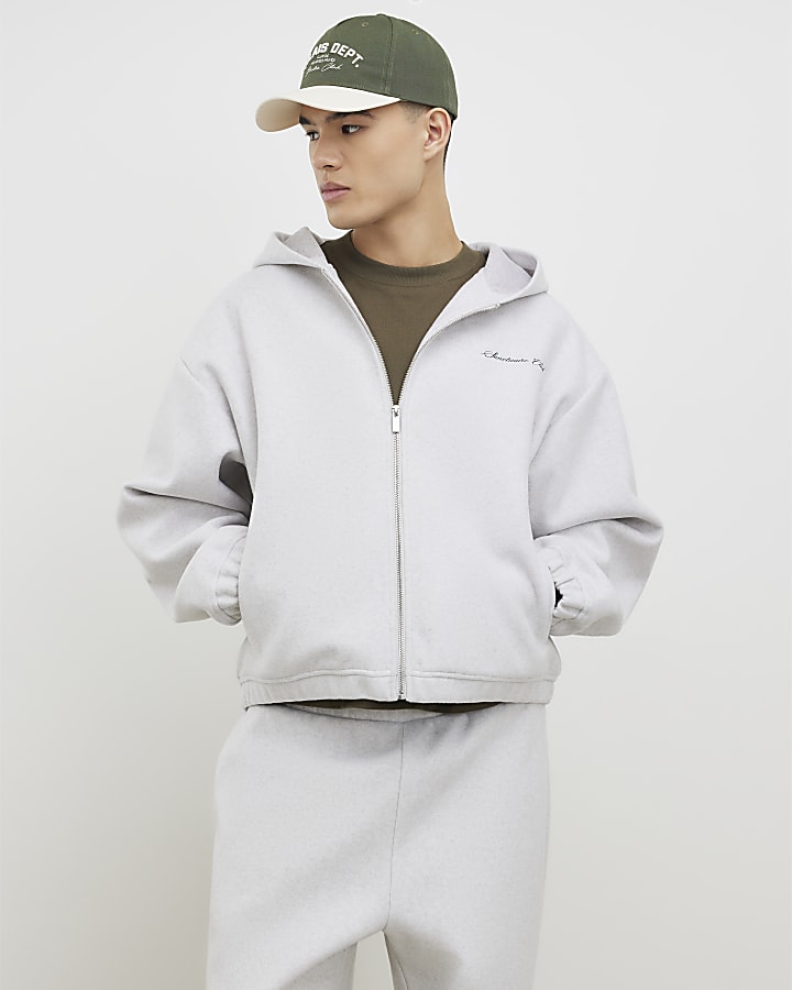 grigio oversize fit con zip hoodie