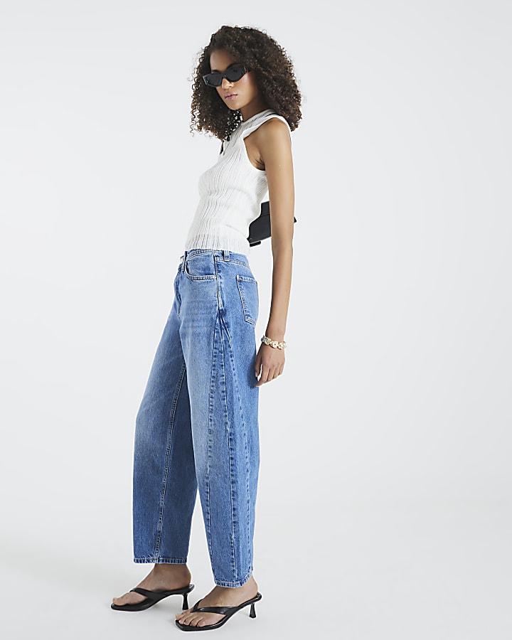 blu aggraffati barile jeans a gamba