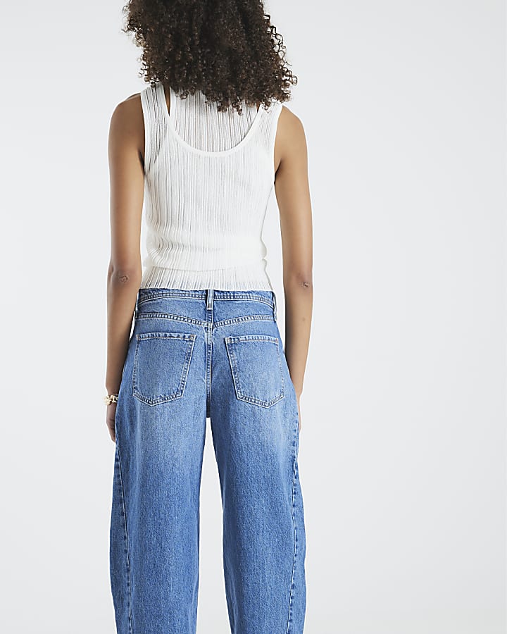 blu aggraffati barile jeans a gamba