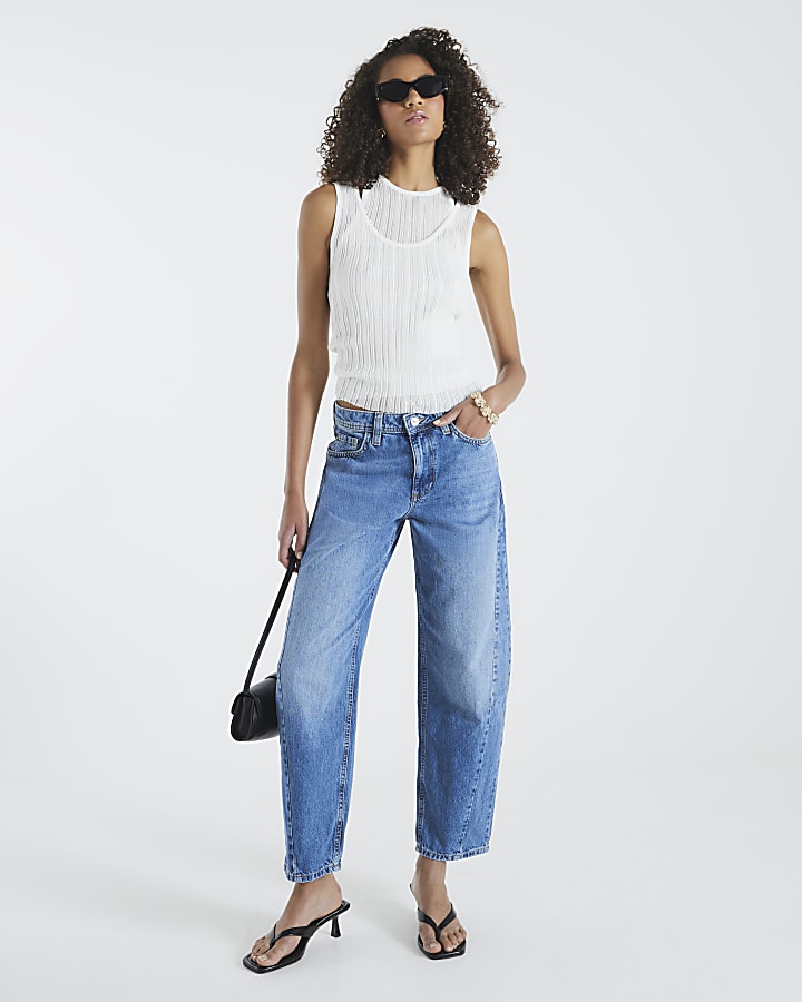 blu aggraffati barile jeans a gamba