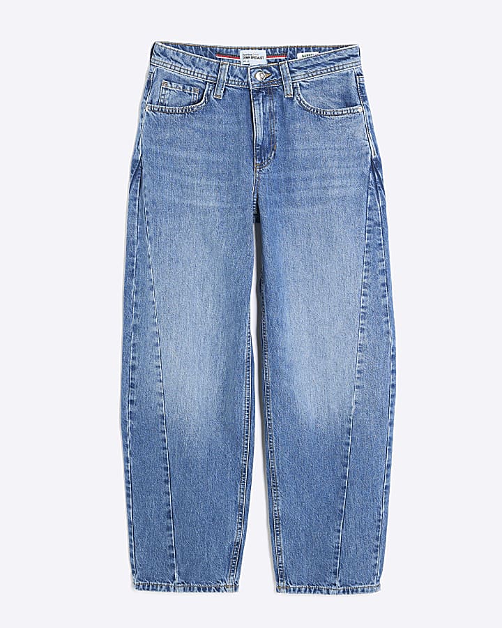 blu aggraffati barile jeans a gamba