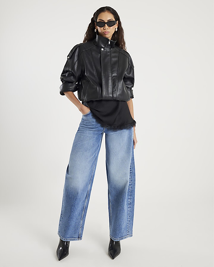 blu vita normale barile jeans a gamba