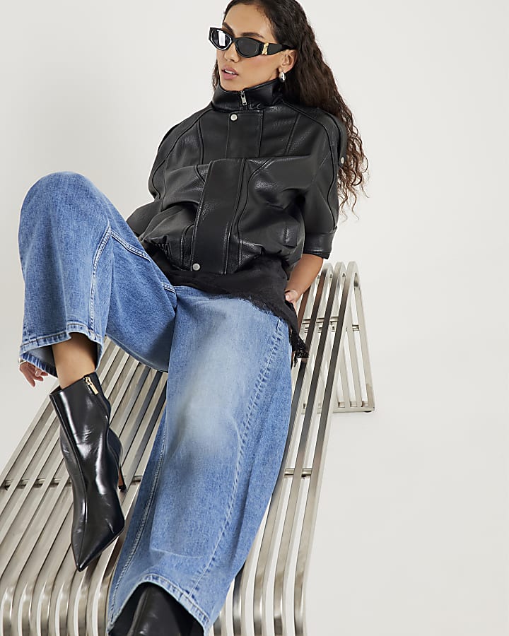 blu vita normale barile jeans a gamba