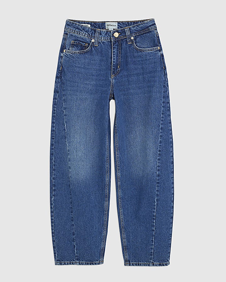 blu vita normale cucito barile jeans a gamba
