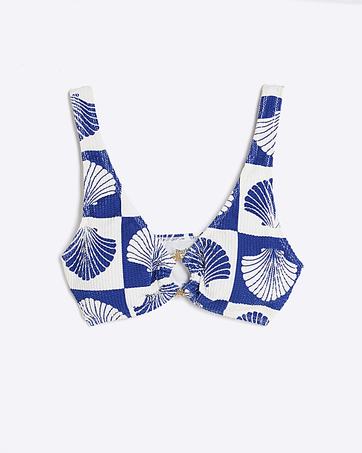 blue shell stampa texture bikini top