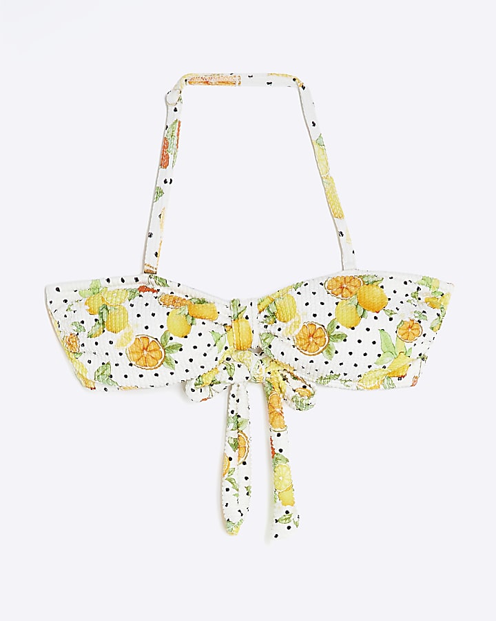 frutta bianca stampa texture bandeau bikini top