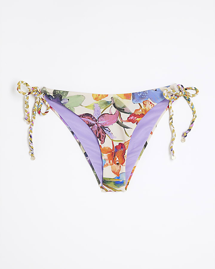 multi colore stampa tropicale bikini bottoms