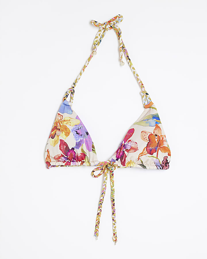 multi colore stampa tropicale bikini top