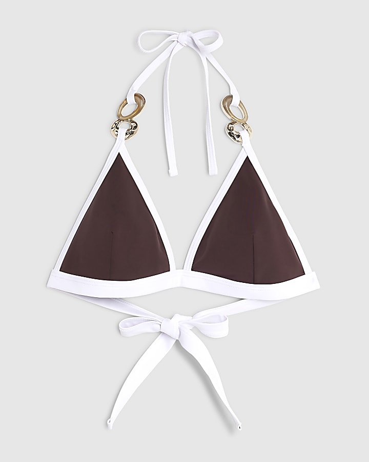 marrone dettaglio anello a triangolo bikini top
