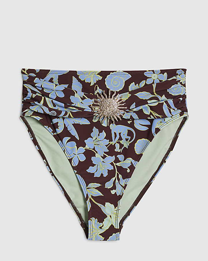 marrone tropicale vita alta bikini slip