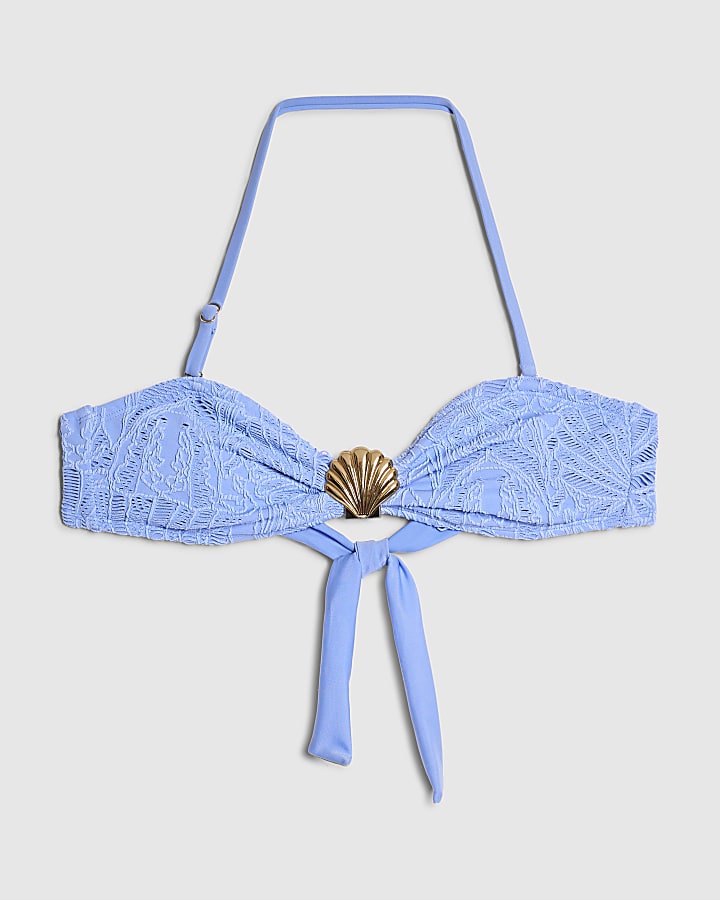 blu con texture shell bandeau bikini top