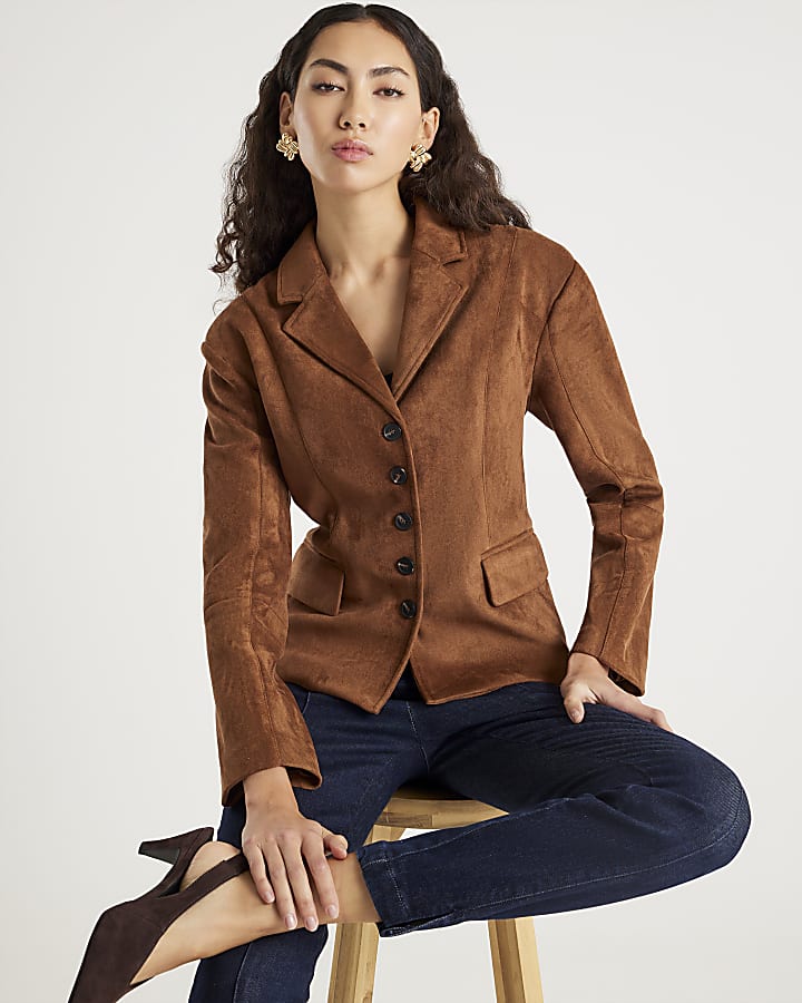 marrone finta pelle scamosciata blazer