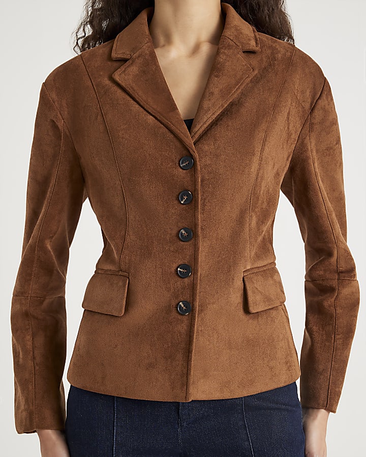 marrone finta pelle scamosciata blazer
